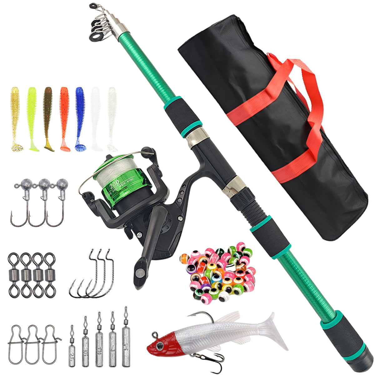 Fishing Equipment Online - Spinninghengel-molencombinatie, complete set met lijn, aas,